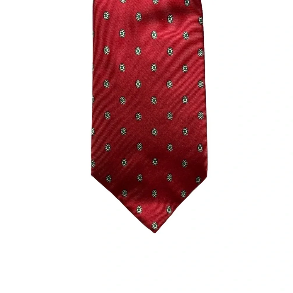 JW Robinson’s Necktie. Red with Green Polka Dots
